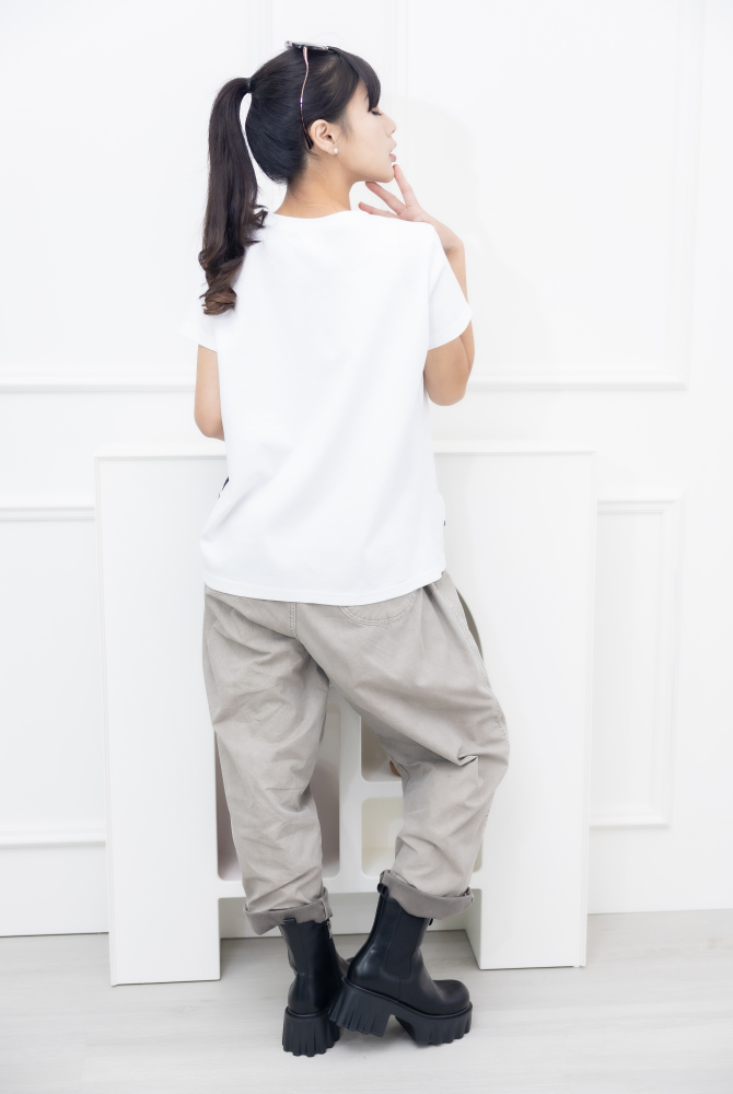 반팔 黑點短袖上衣 / 白色