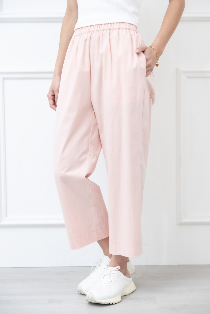 긴 바지 鬆緊帶厚棉長褲 / 粉色