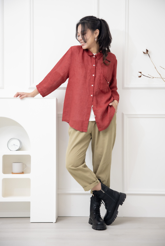 긴 바지 寬鬆緊帶抽繩長褲 /卡其色