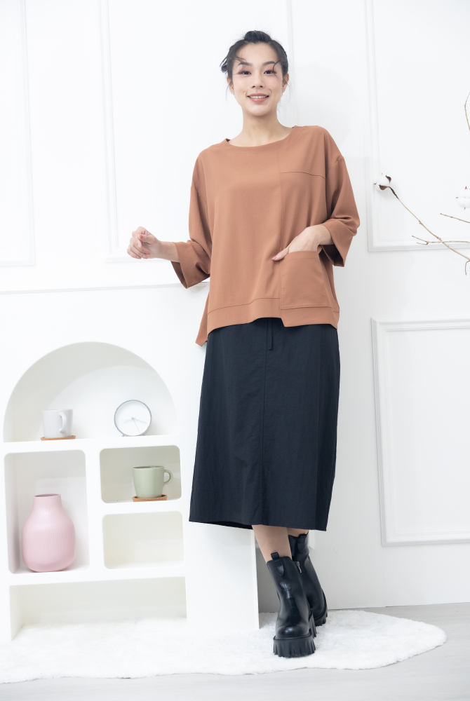 치마 綁帶下擺開衩長裙 / 黑色