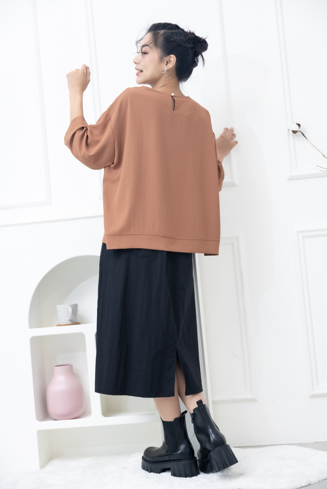 치마 綁帶下擺開衩長裙 / 黑色