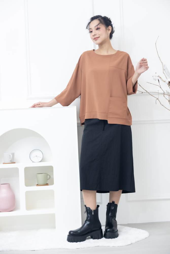 치마 綁帶下擺開衩長裙 / 黑色