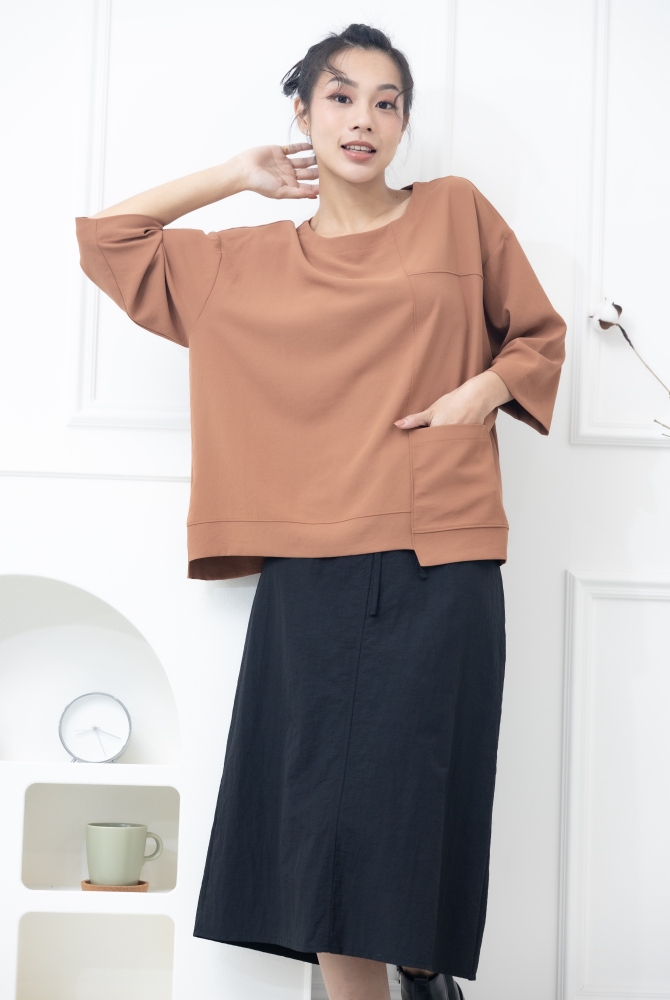 치마 綁帶下擺開衩長裙 / 黑色