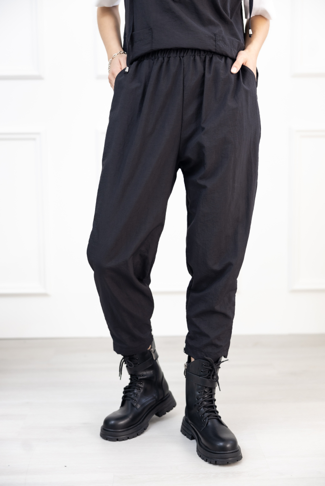 긴 바지 織帶褲腳八分褲 / 黑色