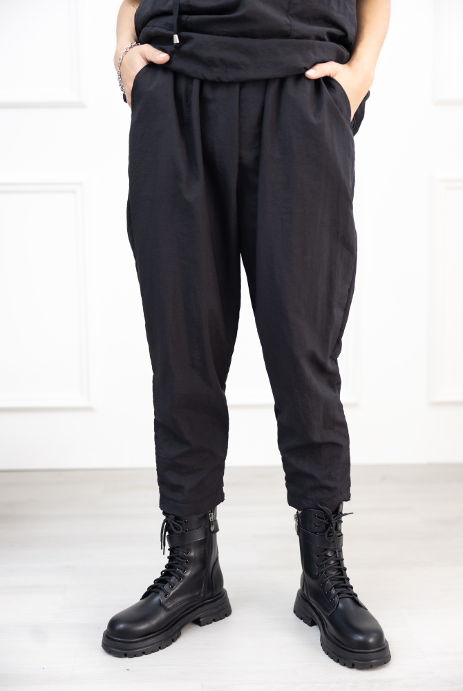 긴 바지 織帶褲腳八分褲 / 黑色