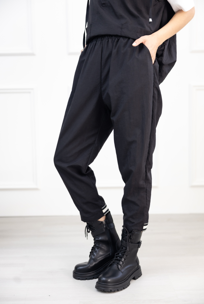 긴 바지 織帶褲腳八分褲 / 黑色