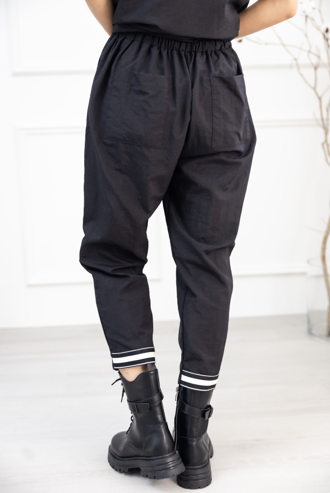 긴 바지 織帶褲腳八分褲 / 黑色