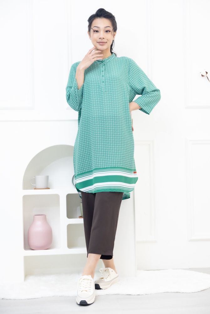 긴 바지 前平後彈性褲頭寬管雪紡褲 / 咖啡色