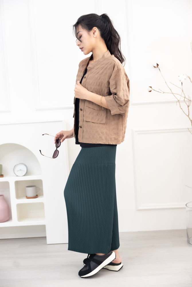 긴팔 코트 立體口袋七分袖外套 / 土色