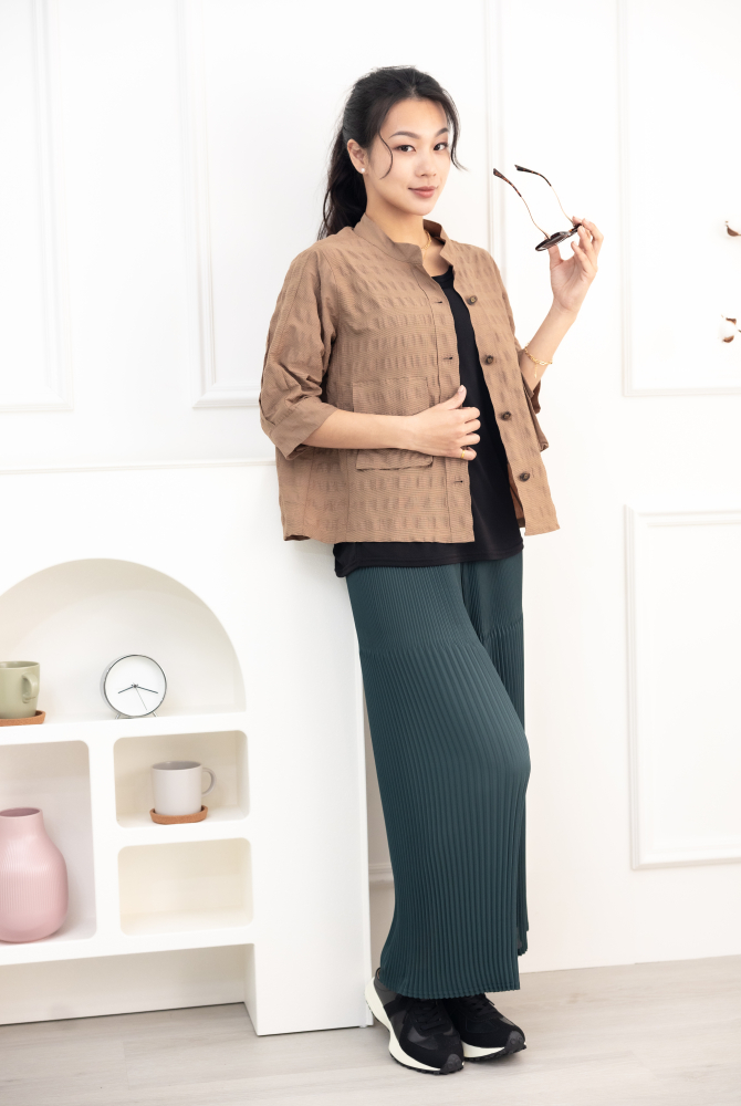 긴팔 코트 立體口袋七分袖外套 / 土色