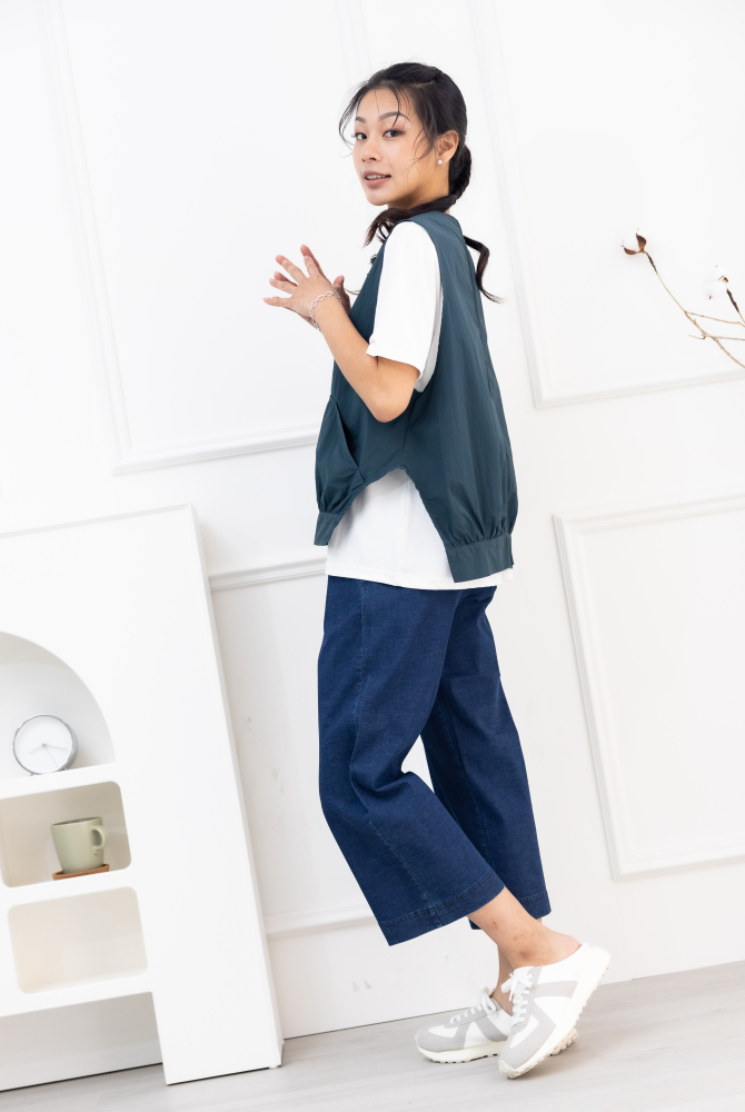 조끼 造型下擺背心 / 藍綠色