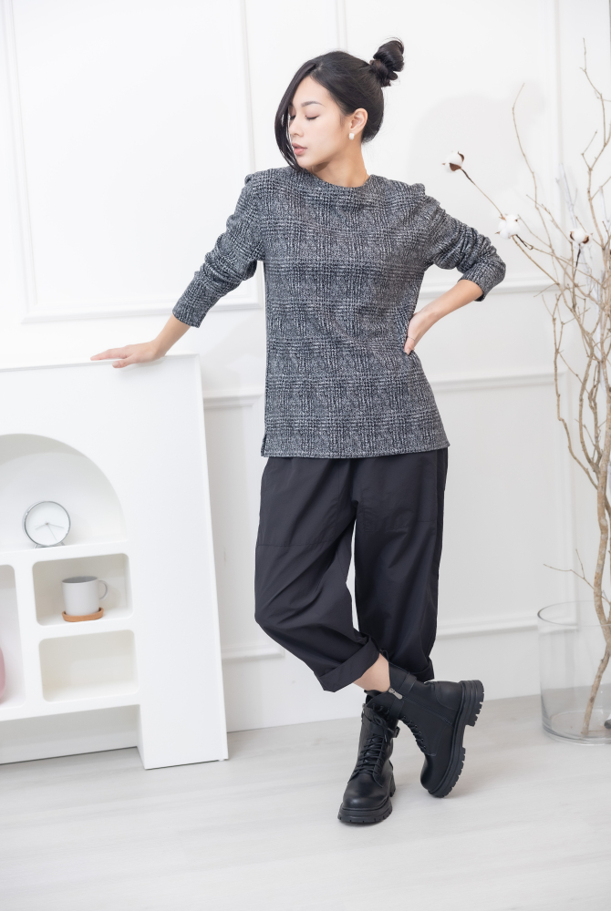 긴 바지 大口袋繭型寬鬆長褲 / 黑色