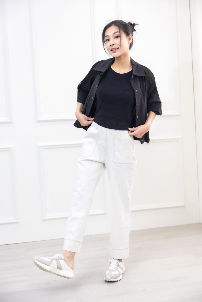 긴팔 個性洞洞五分袖外套 / 黑色