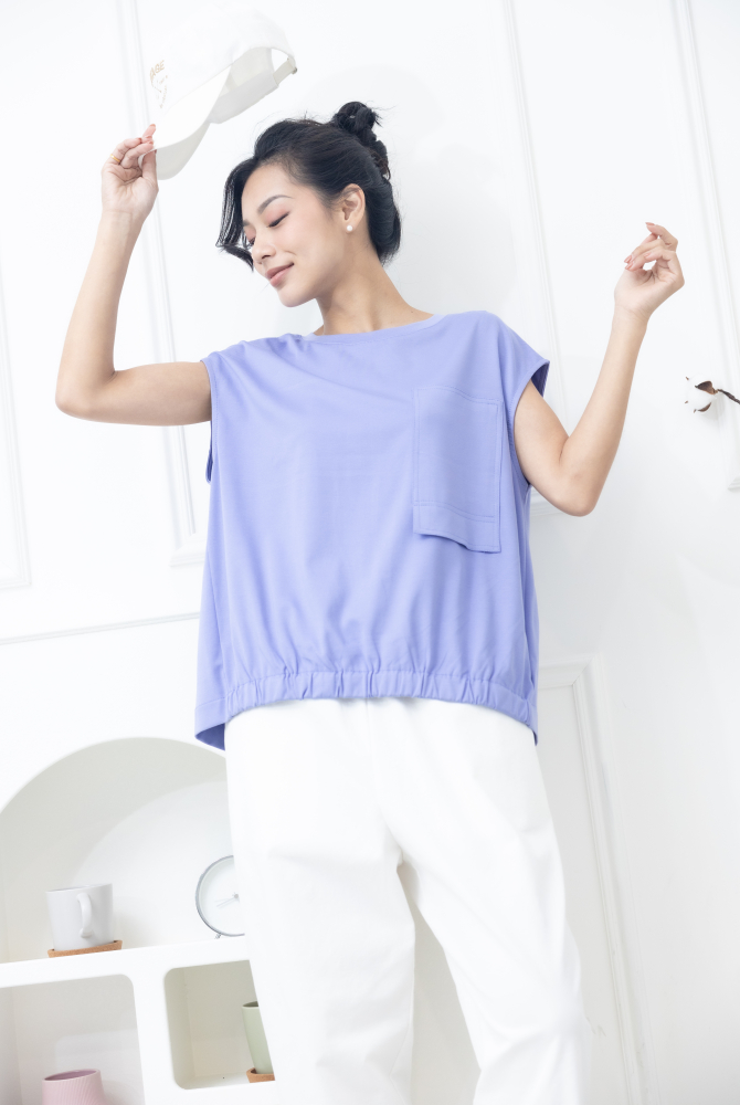 조끼 下擺彈性帶無袖上衣／藍紫色
