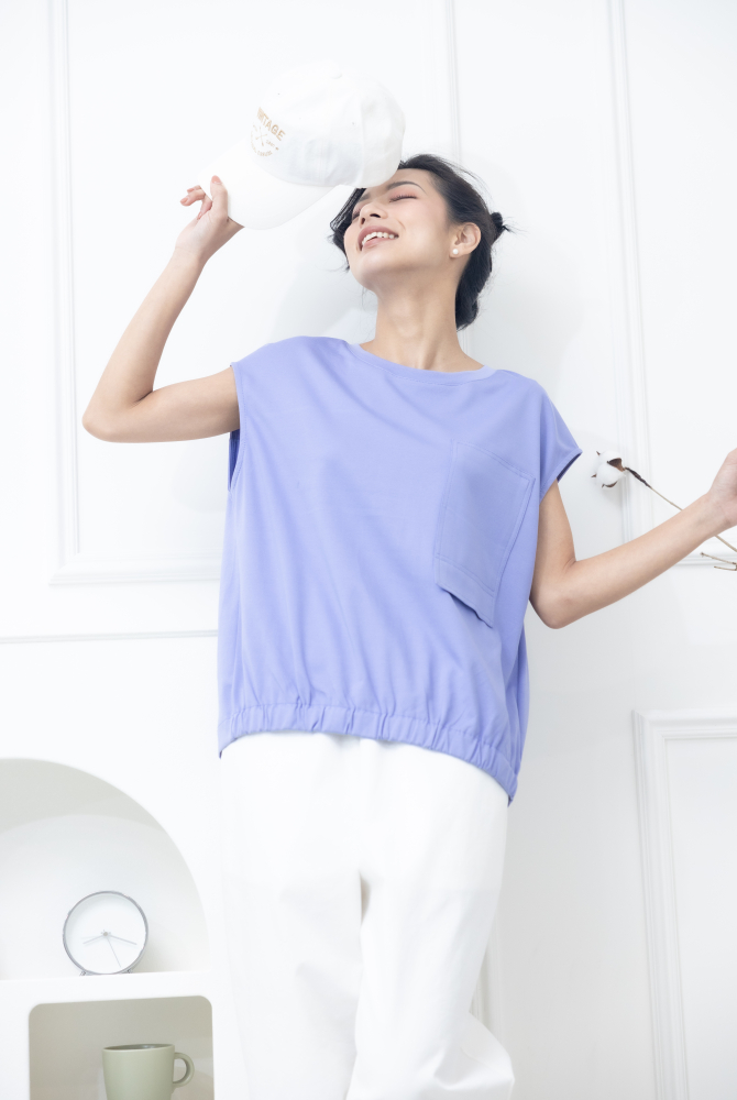 조끼 下擺彈性帶無袖上衣／藍紫色