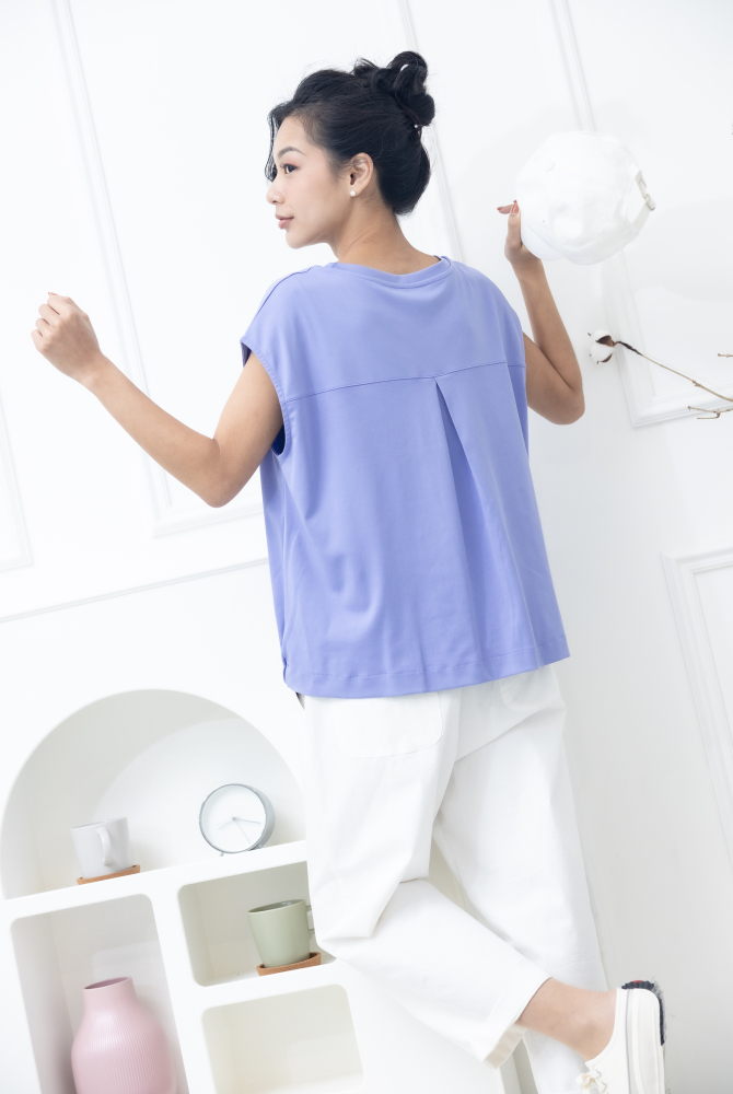 조끼 下擺彈性帶無袖上衣／藍紫色