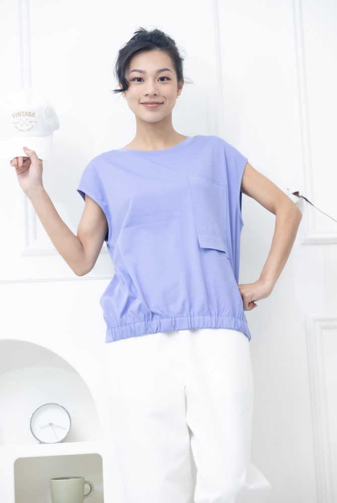조끼 下擺彈性帶無袖上衣／藍紫色