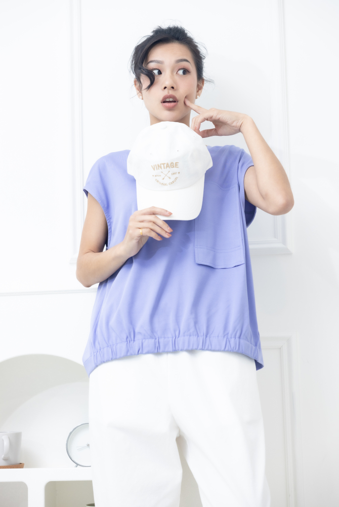 조끼 下擺彈性帶無袖上衣／藍紫色