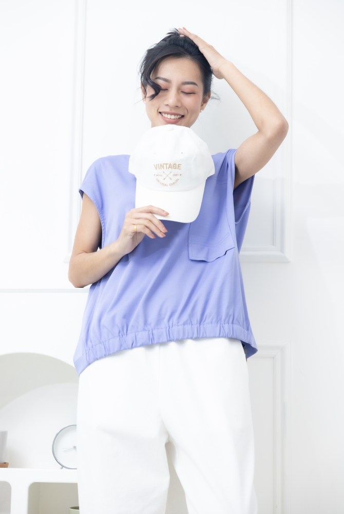 조끼 下擺彈性帶無袖上衣／藍紫色