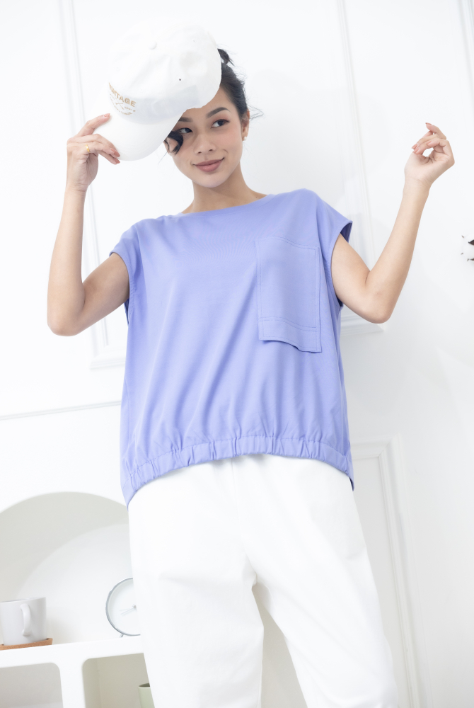 조끼 下擺彈性帶無袖上衣／藍紫色