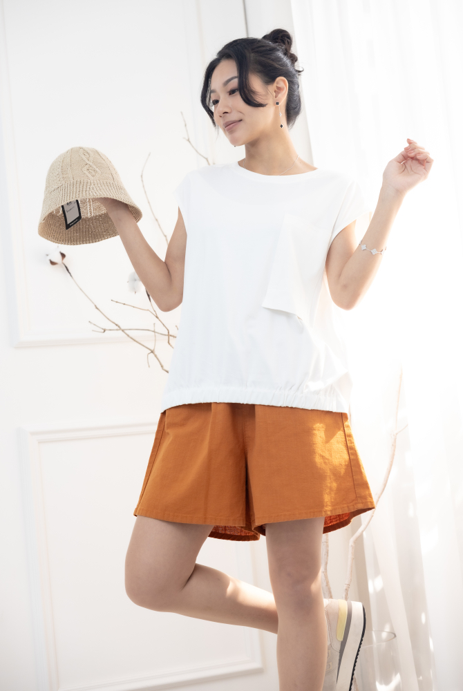 조끼 下擺彈性帶無袖上衣／白色