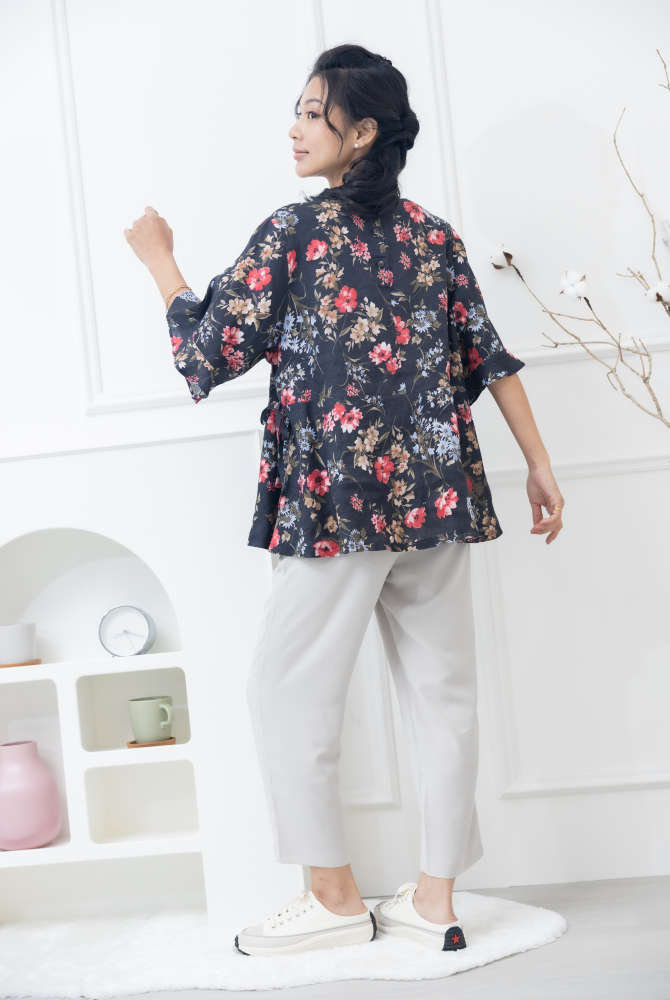 긴 바지 褲頭彈性褲頭斜口袋寬褲 / 米灰色