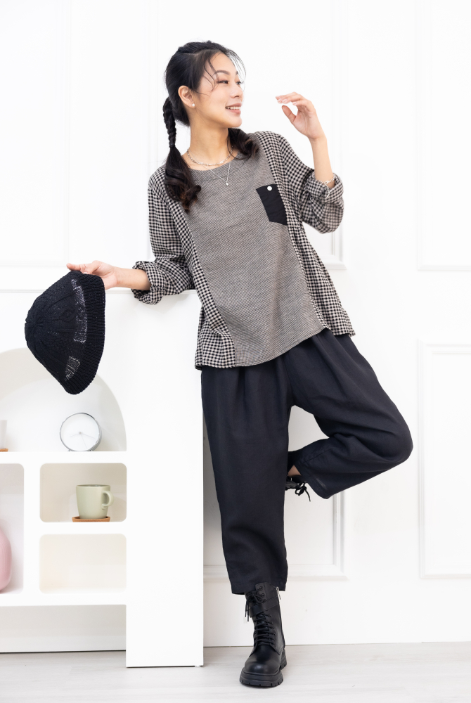 긴팔 粗細格長袖上衣