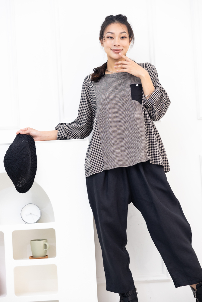 긴팔 粗細格長袖上衣