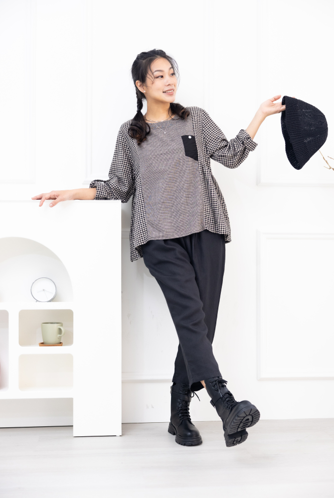 긴팔 粗細格長袖上衣