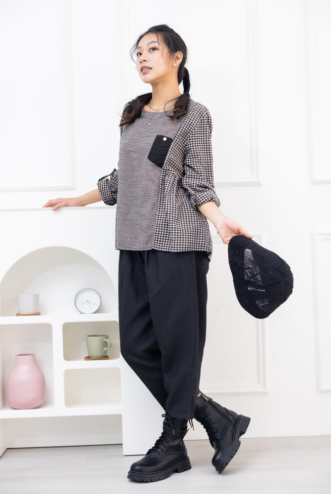 긴팔 粗細格長袖上衣