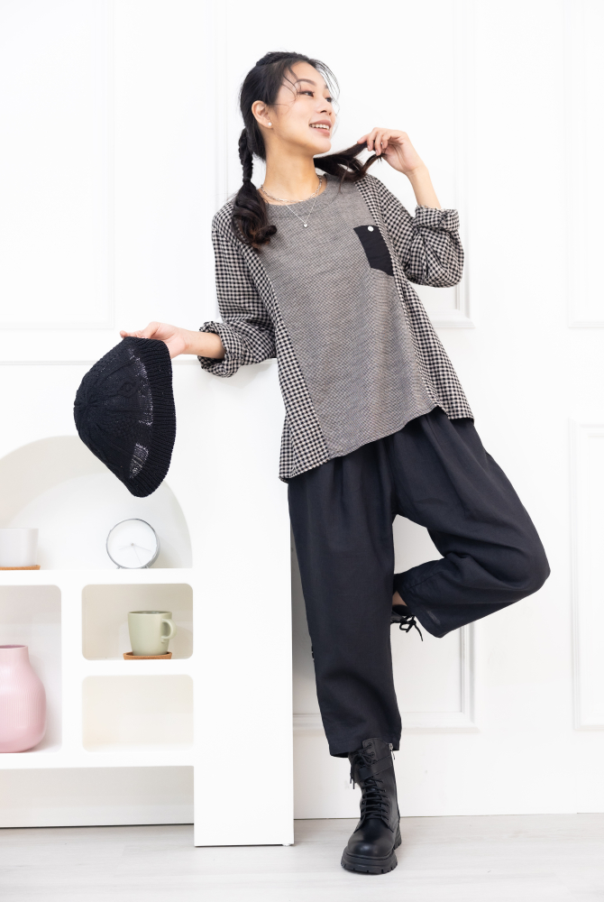 긴팔 粗細格長袖上衣