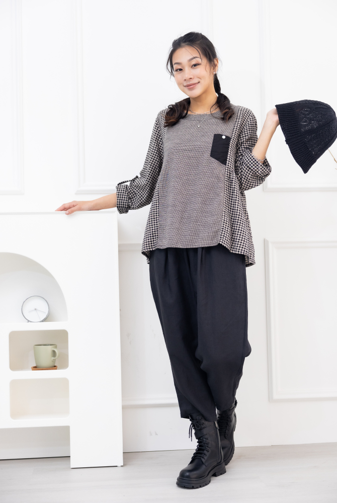 긴팔 粗細格長袖上衣