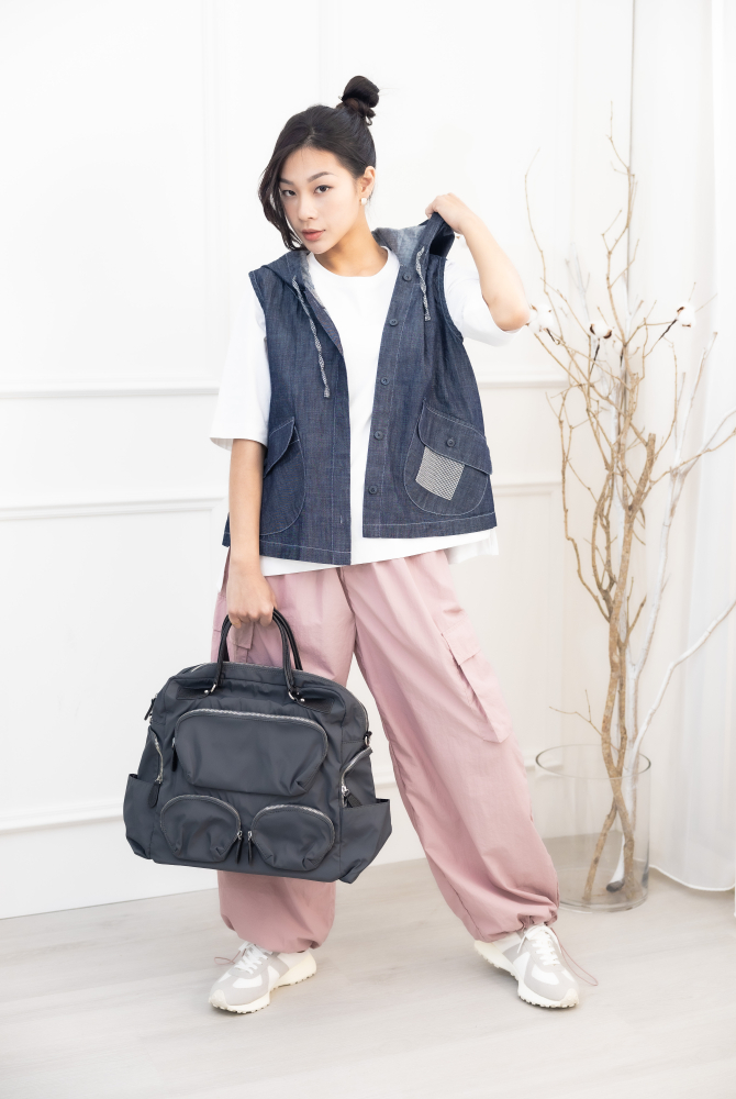 조끼 連帽造型口袋牛仔背心 / 深藍色