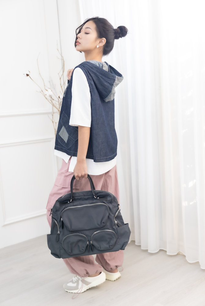 조끼 連帽造型口袋牛仔背心 / 深藍色