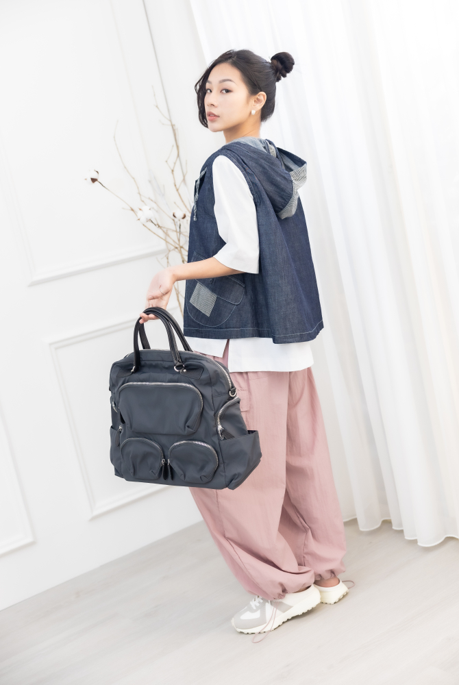 조끼 連帽造型口袋牛仔背心 / 深藍色