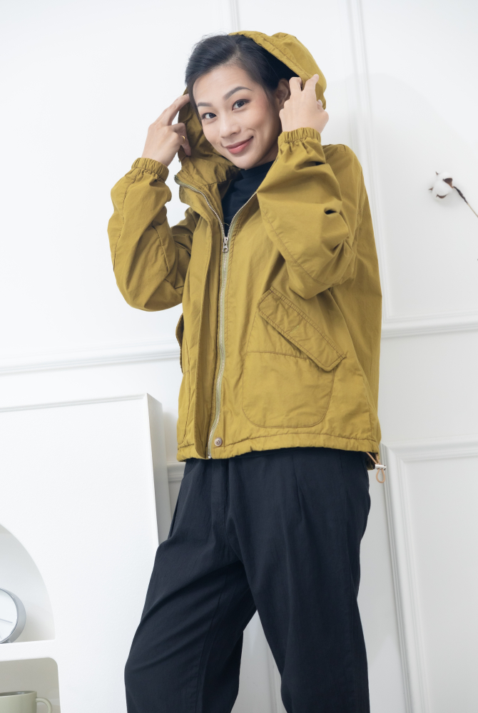 코트 連帽拉繩外套 / 嫩綠色