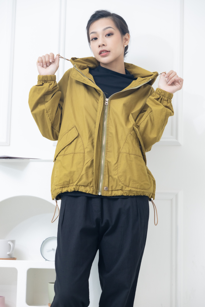 코트 連帽拉繩外套 / 嫩綠色