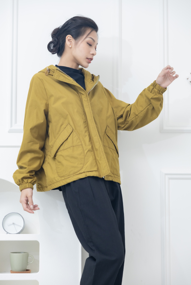 코트 連帽拉繩外套 / 嫩綠色