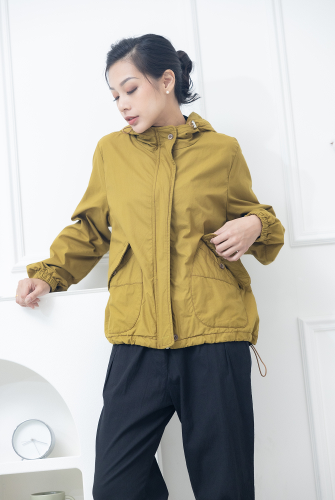 코트 連帽拉繩外套 / 嫩綠色