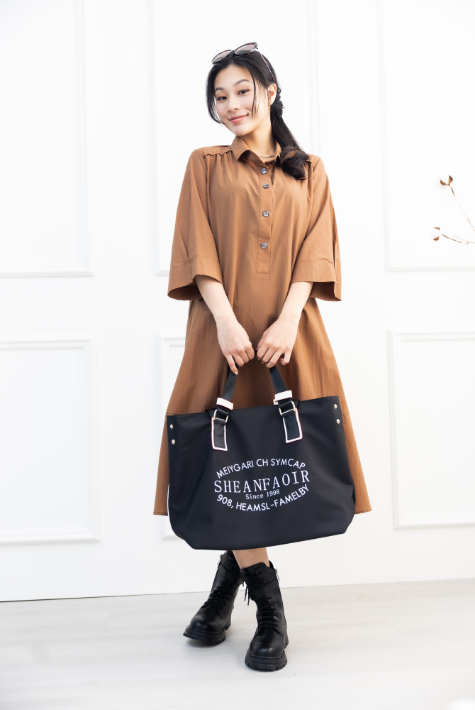 원피스 魚尾下擺七分袖洋裝 / 咖啡色