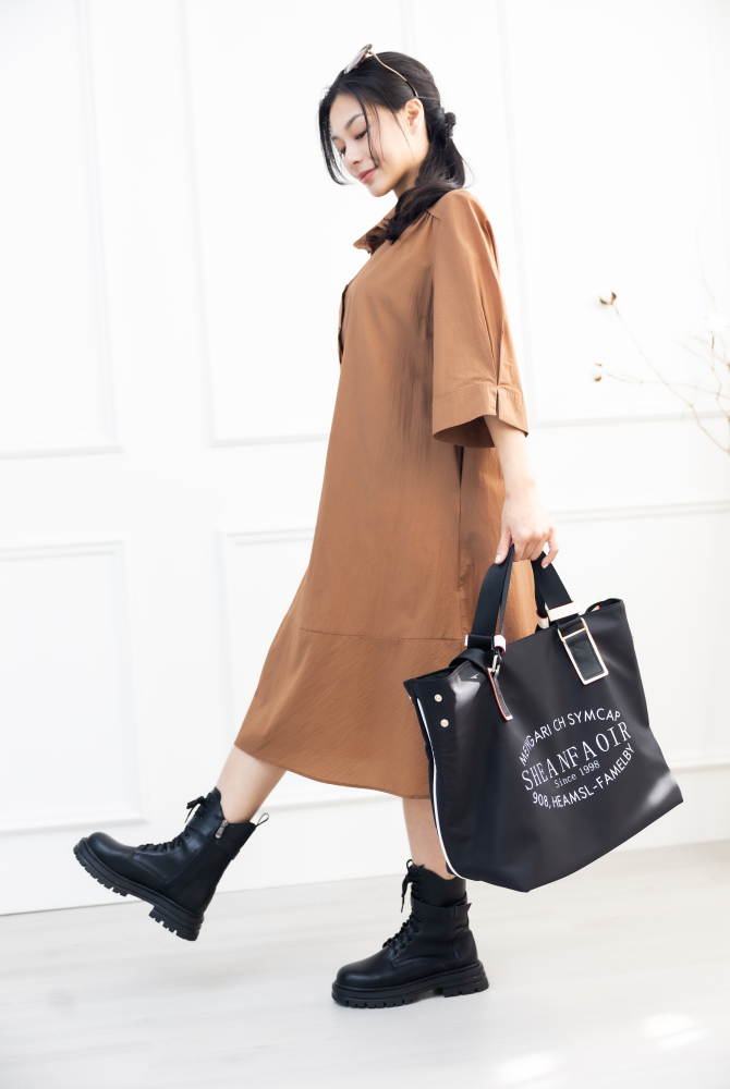 원피스 魚尾下擺七分袖洋裝 / 咖啡色