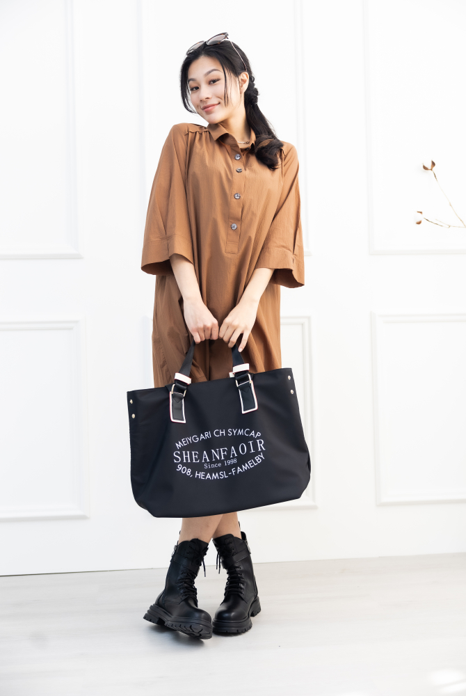 원피스 魚尾下擺七分袖洋裝 / 咖啡色