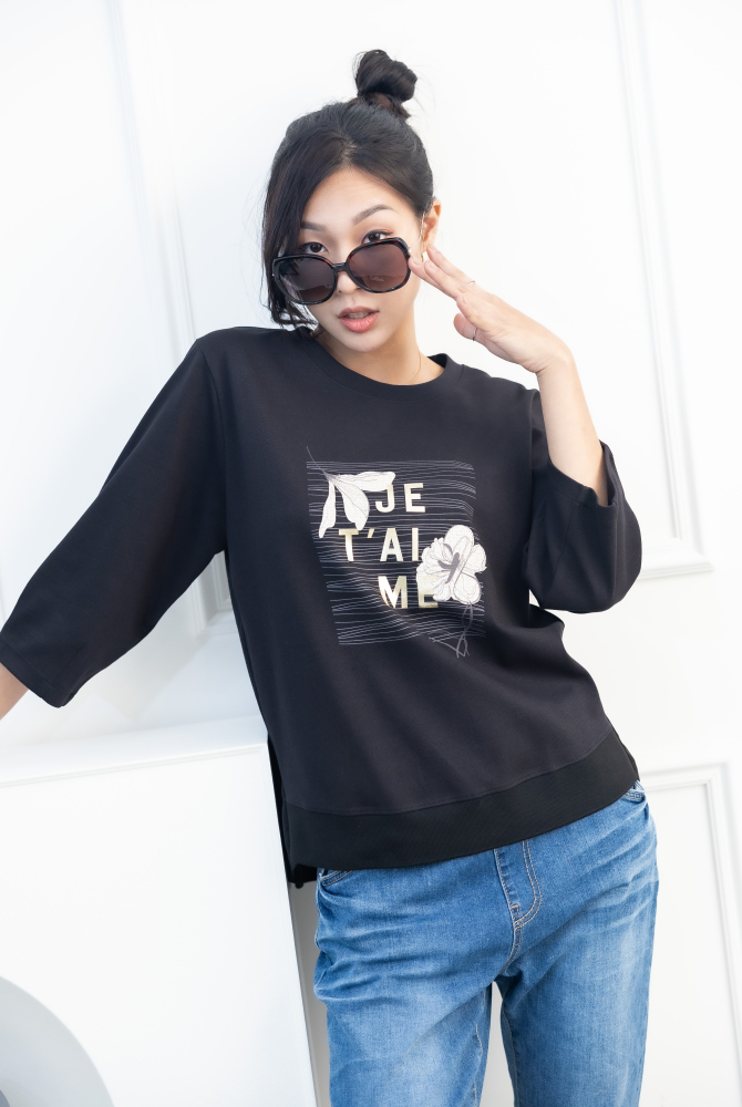 긴팔 JET AIME 七分袖上衣 / 黑色