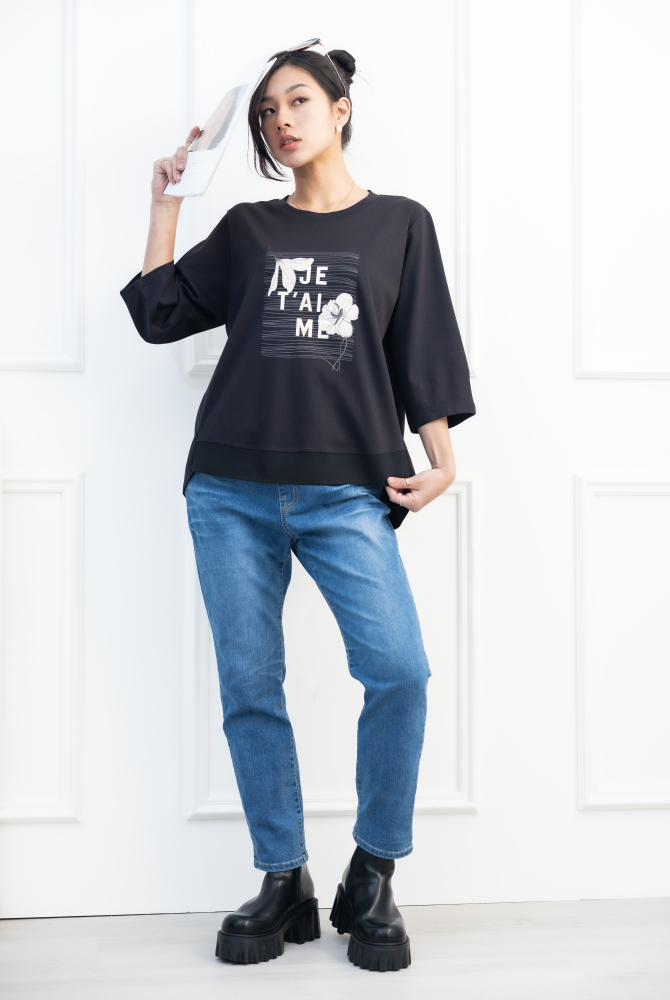 긴팔 JET AIME 七分袖上衣 / 黑色