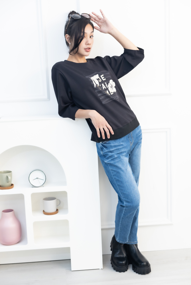 긴팔 JET AIME 七分袖上衣 / 黑色