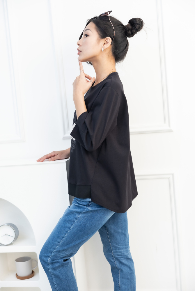 긴팔 JET AIME 七分袖上衣 / 黑色