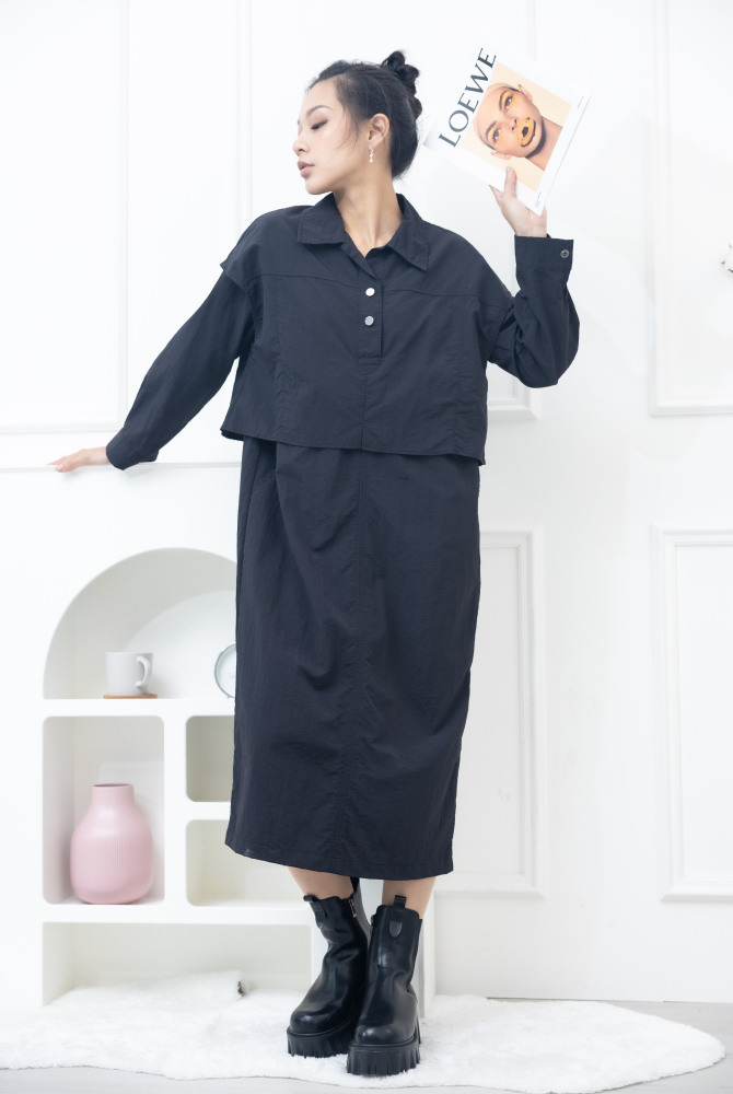 원피스 假兩件背心洋裝 / 黑色