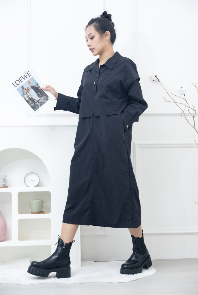 원피스 假兩件背心洋裝 / 黑色