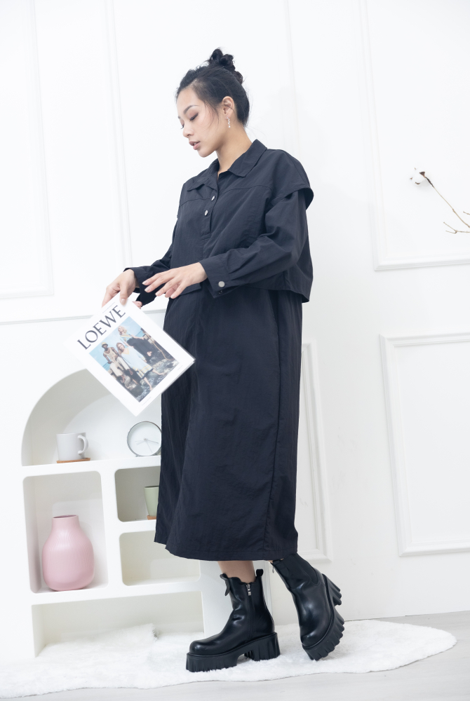 원피스 假兩件背心洋裝 / 黑色