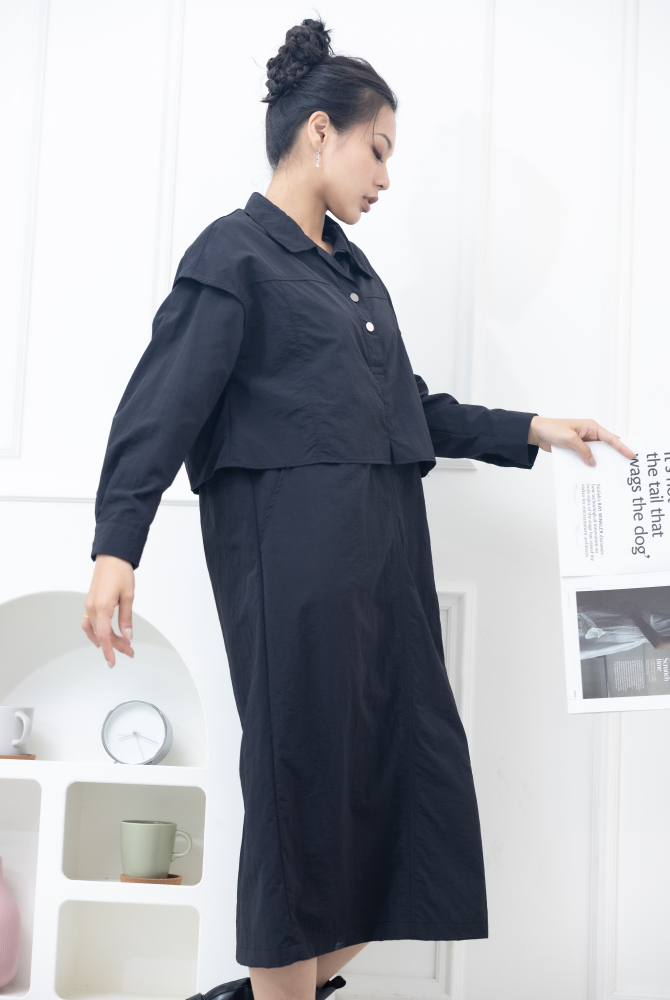 원피스 假兩件背心洋裝 / 黑色